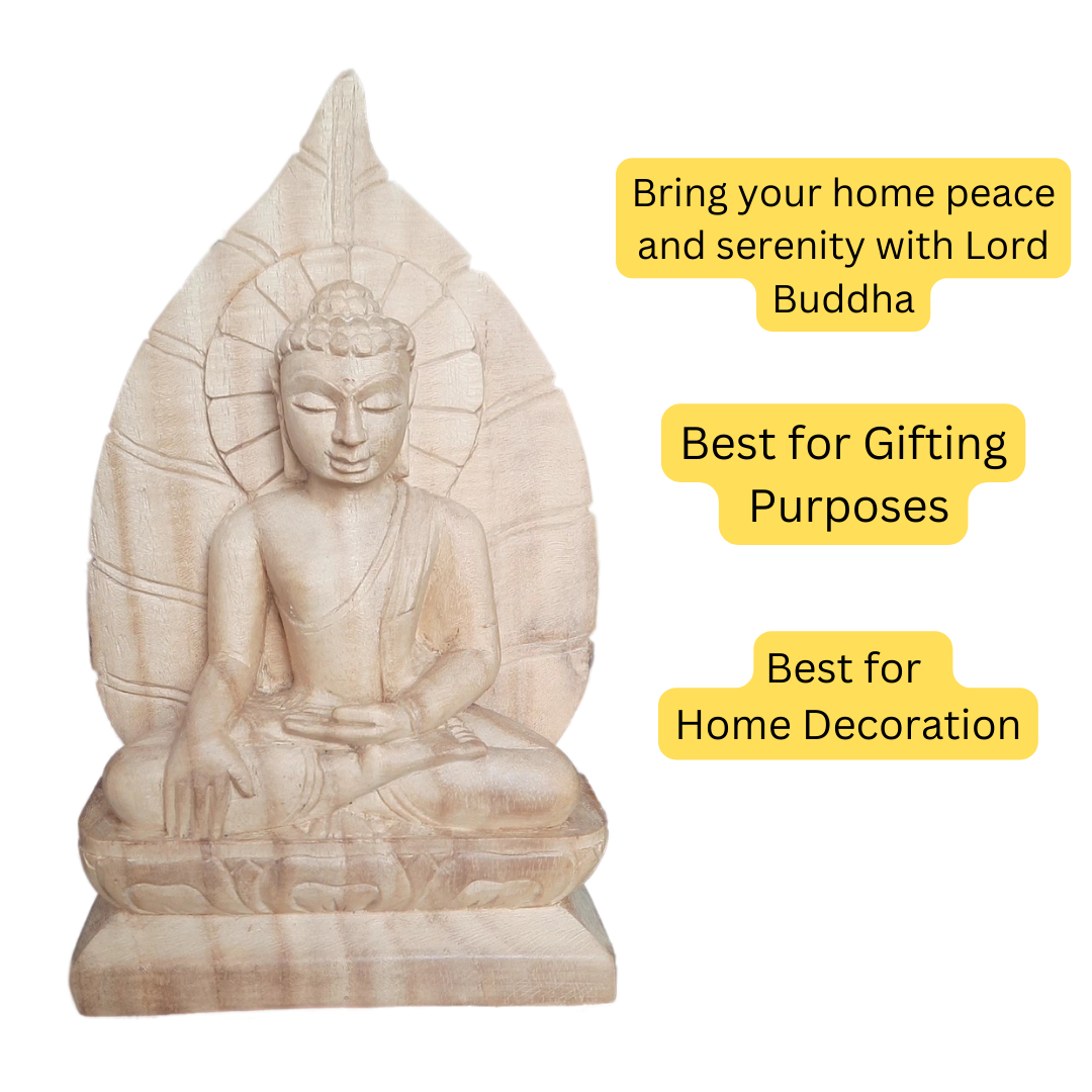 Buddha statue Meditation Mudra in Peepal Leaf Carving (Showpiece, Home Decoration, Gifting Items, Wooden Handmade) - Image 4