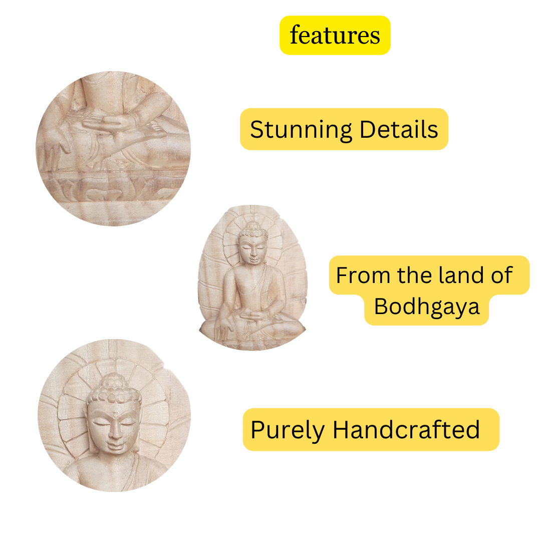 Buddha statue Meditation Mudra in Peepal Leaf Carving (Showpiece, Home Decoration, Gifting Items, Wooden Handmade) - Image 3