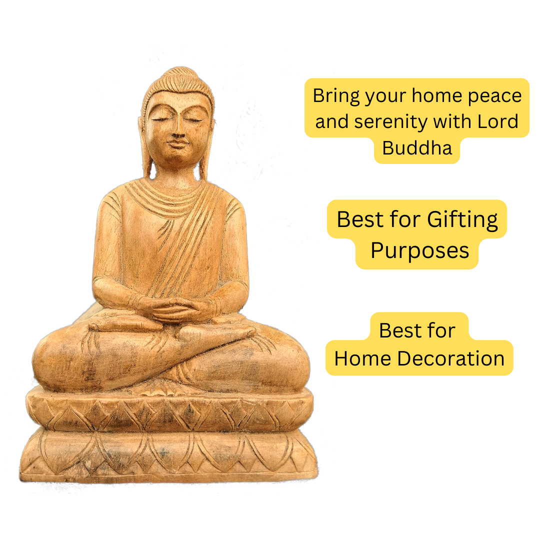 Buddha Statue Meditation Mudra (Showpiece, Home Decoration, Gifting Items, Wooden Handmade) - Image 3