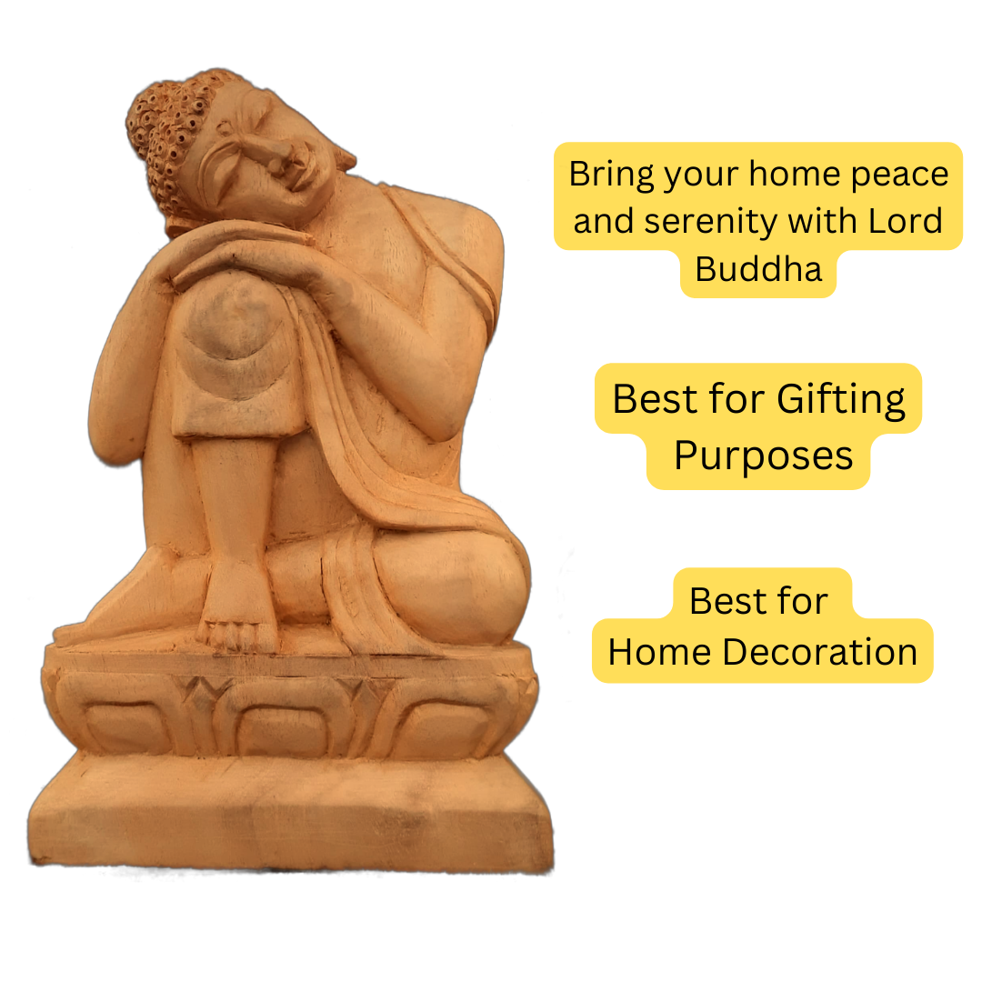 Buddha Statue Thinking Mudra (Showpiece, Home Decoration, Gifting Items, Wooden Handmade) - Image 4