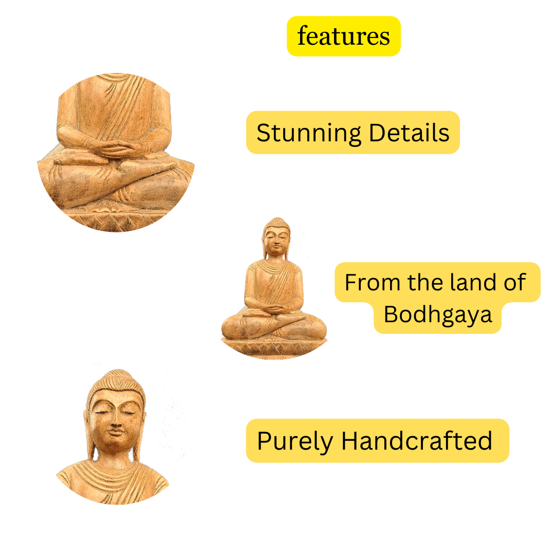 Buddha Statue Meditation Mudra (Showpiece, Home Decoration, Gifting Items, Wooden Handmade) - Image 4