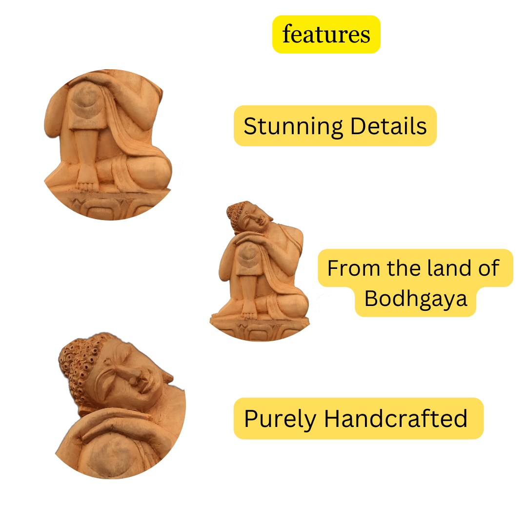 Buddha Statue Thinking Mudra (Showpiece, Home Decoration, Gifting Items, Wooden Handmade) - Image 3